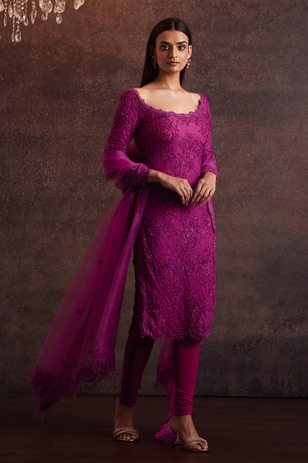 Caksani Magenta Pink Embellished Straight Fit Kurta Set