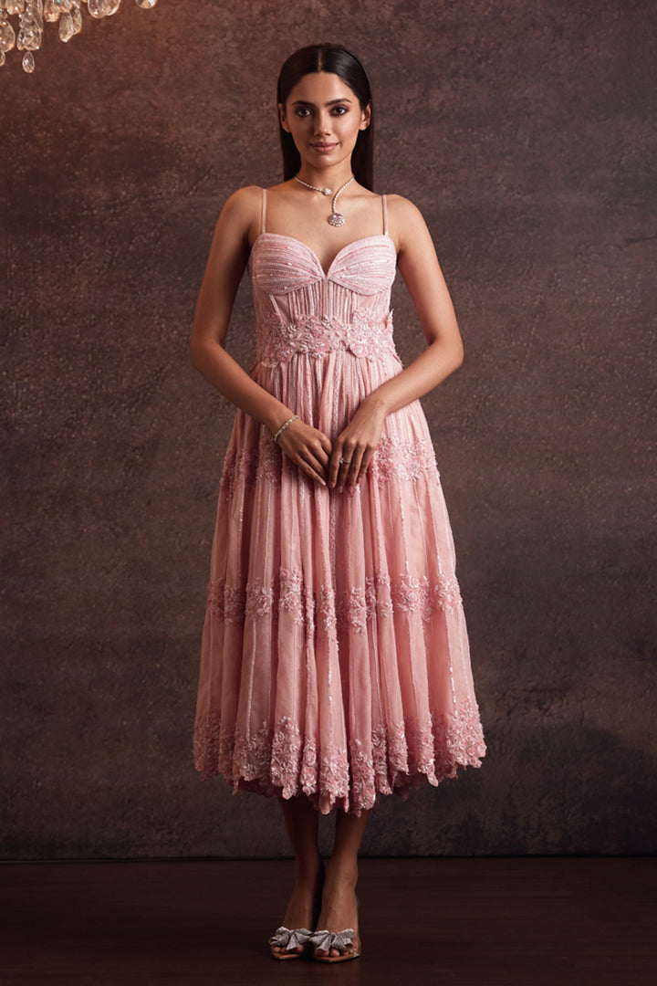 Saha Pink Embellished Calf Length Dress