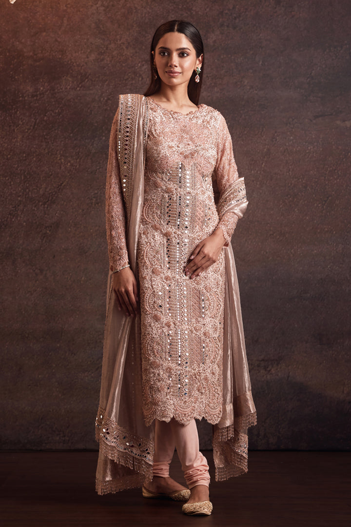 Naqsh Fully Embellished Mirror Lace Straight Fit Long Kurta Set