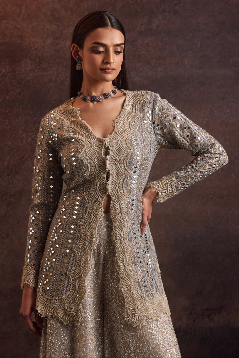 Caru Fully Embellished Short Jacket Kurta With Sharara Set