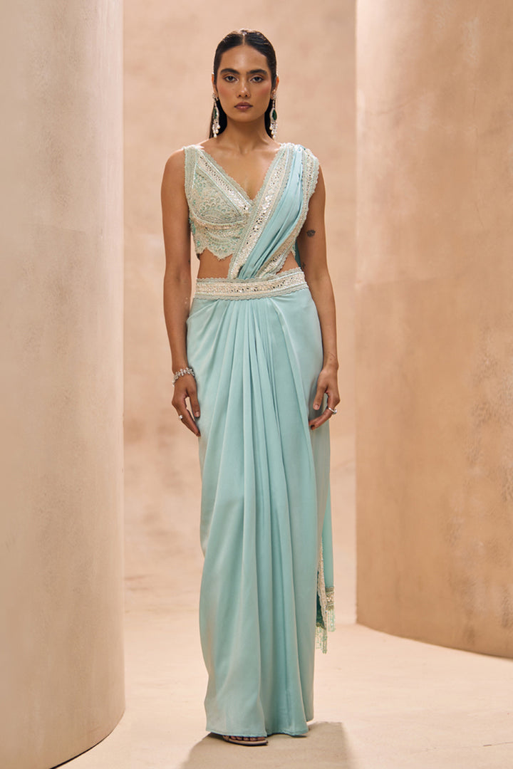 Shea Powder Blue Concept Saree Set