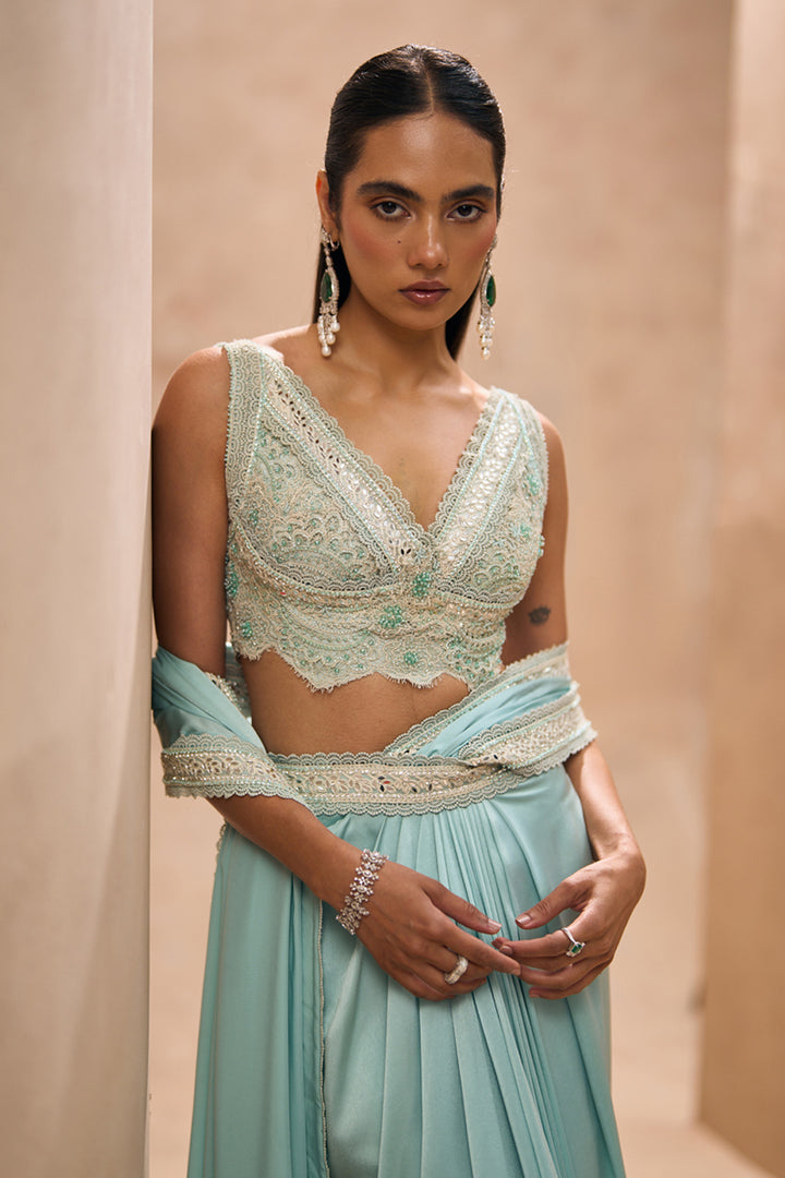 Shea Powder Blue Concept Saree Set