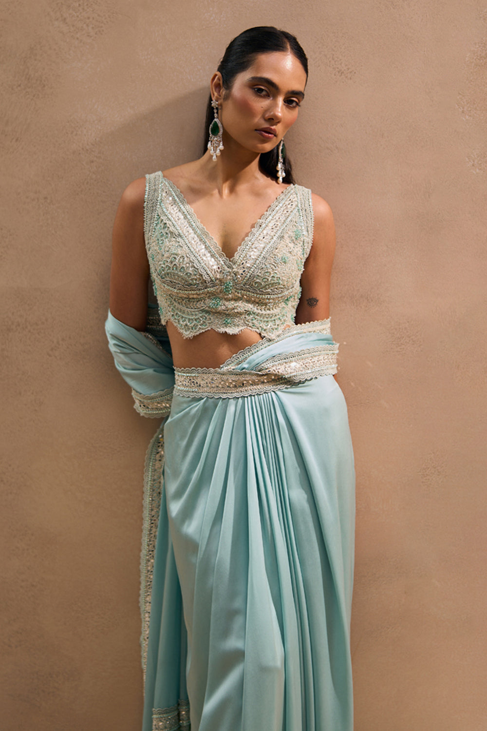 Shea Powder Blue Concept Saree Set
