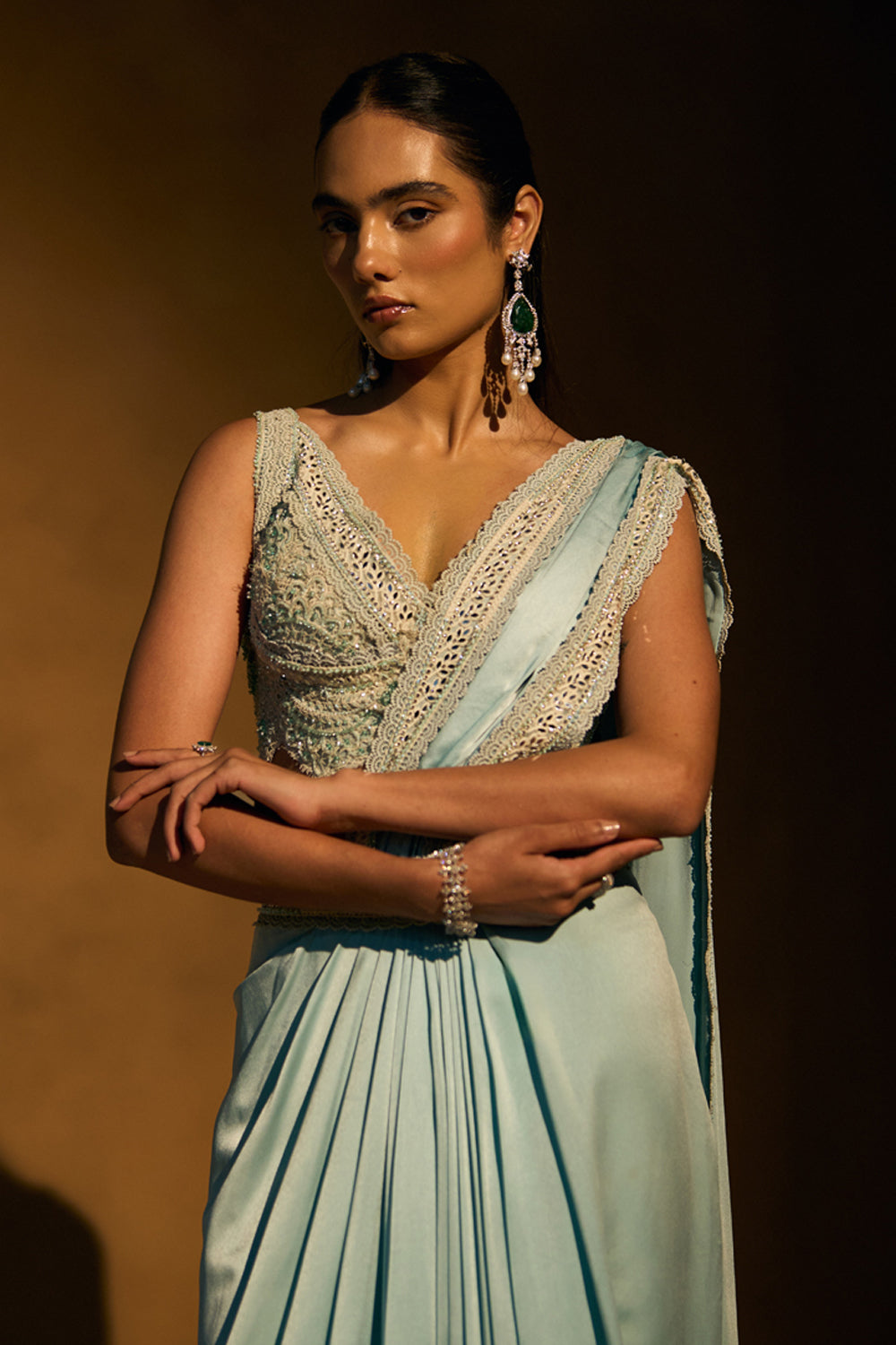 Shea Powder Blue Concept Saree Set