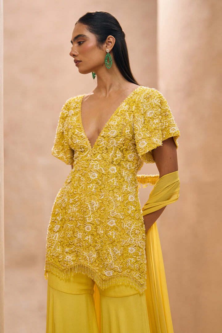 Era Yellow Short Kurta and Sharara Set