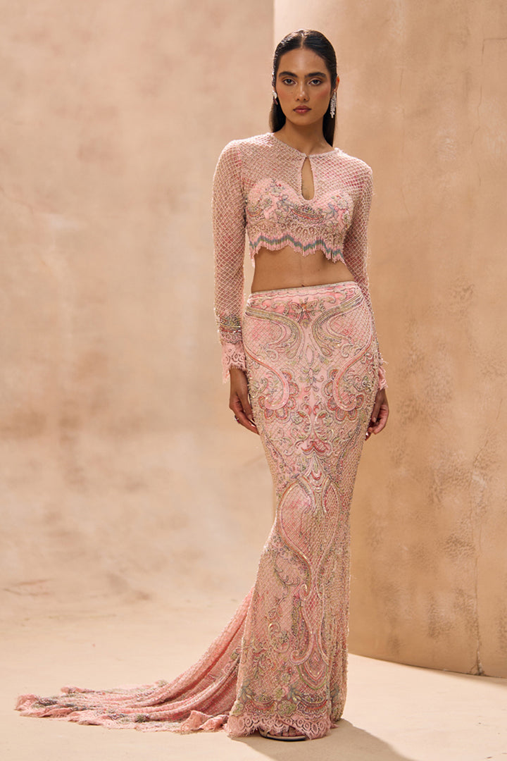Arlette Baby Pink  Blouse With Fishcut Skirt Set