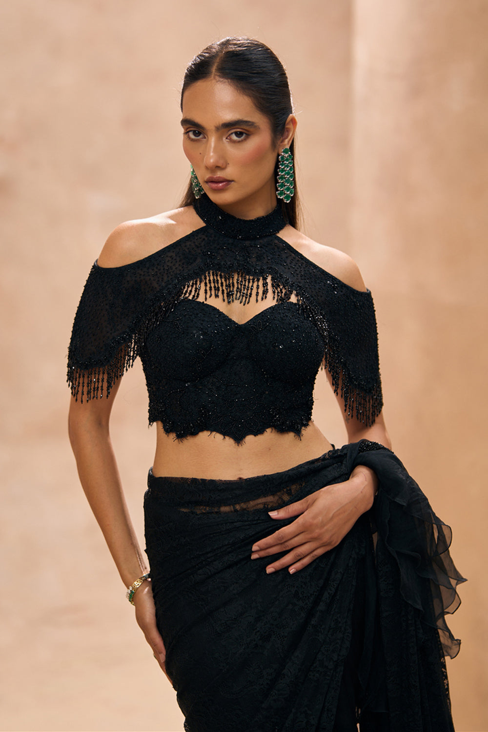 Celine Black Bustier and Saree Set