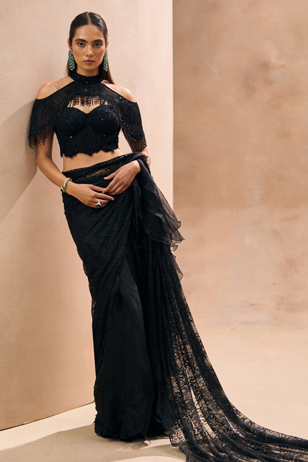 Celine Black Bustier and Saree Set