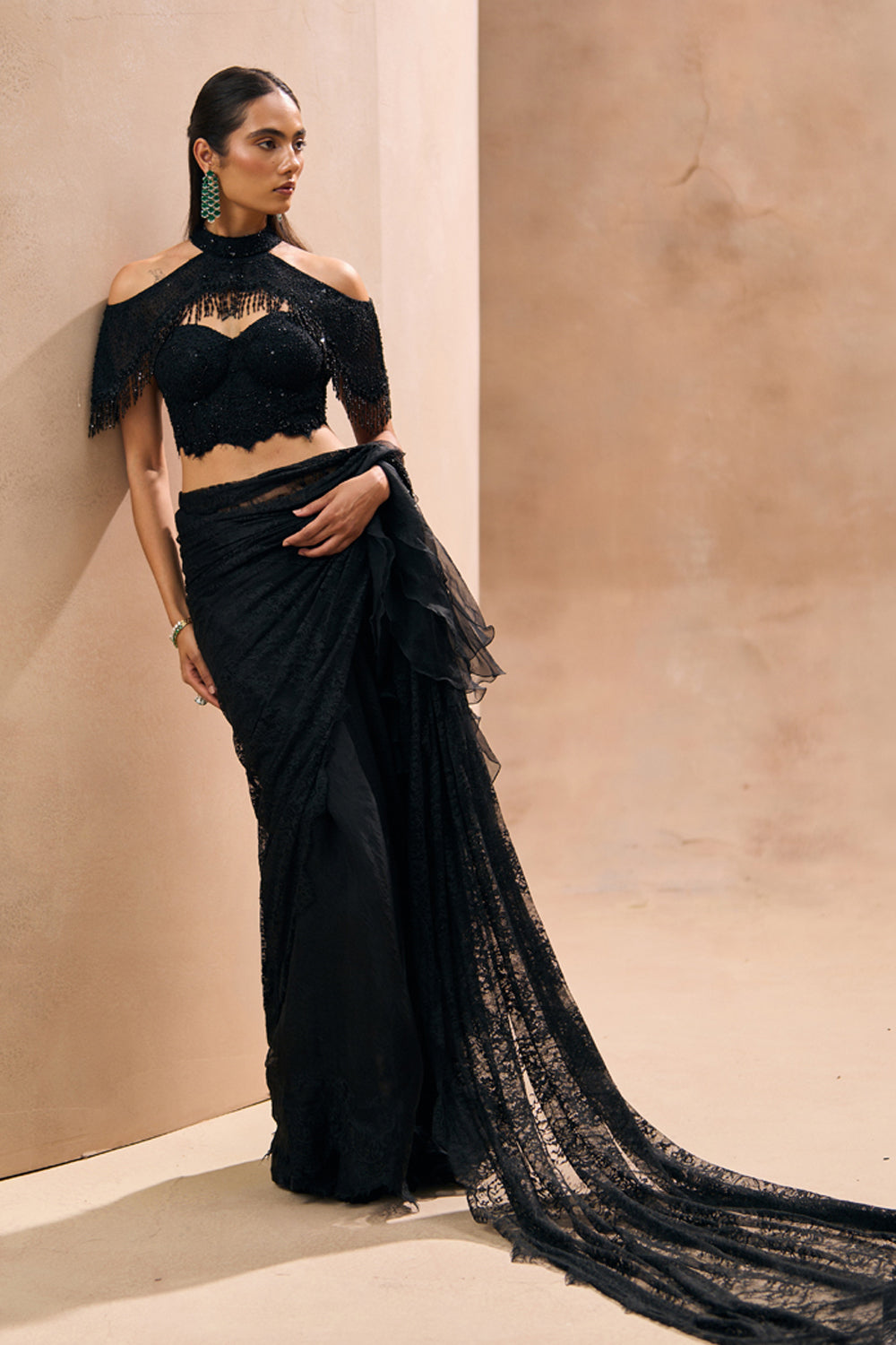 Celine Black Bustier and Saree Set