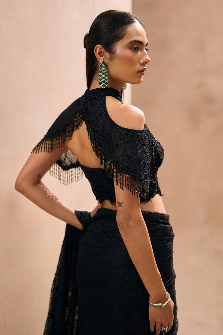 Celine Black Bustier and Saree Set