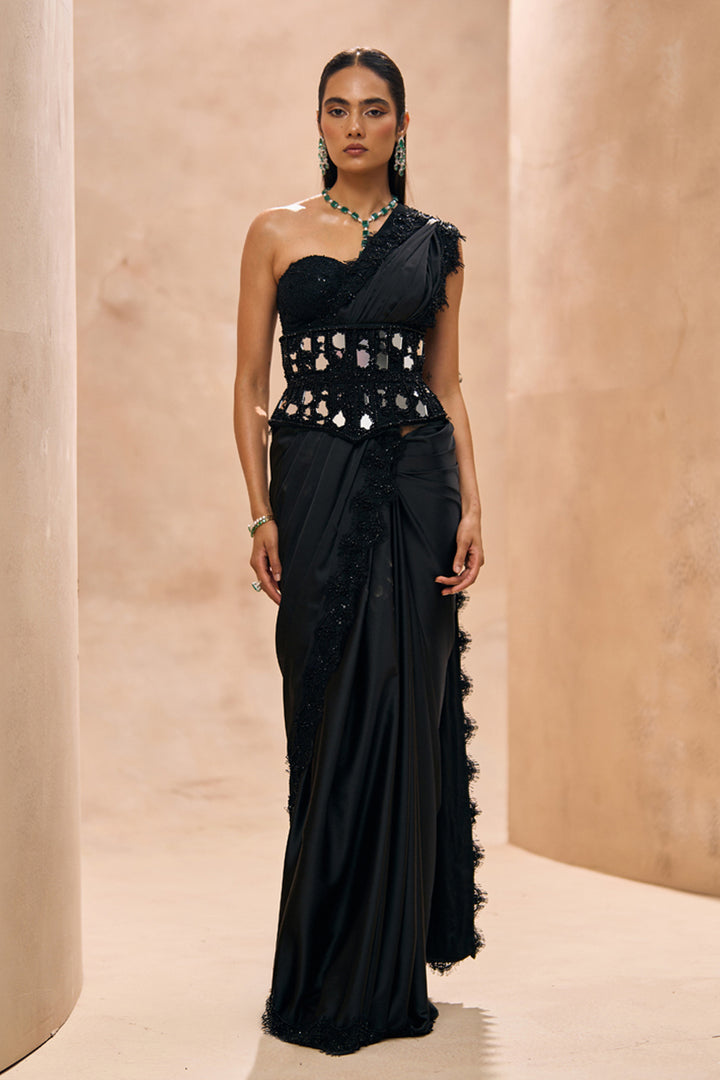 Lea Black Corset Belt & Saree Set