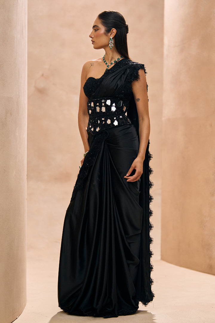 Lea Black Corset Belt & Saree Set
