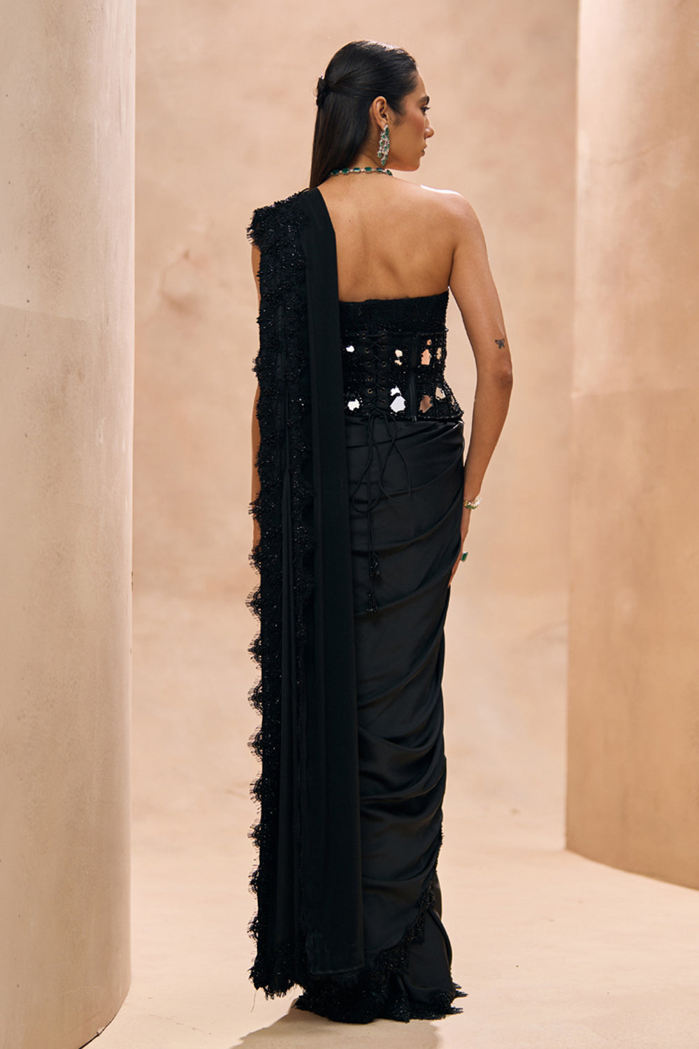 Lea Black Corset Belt & Saree Set