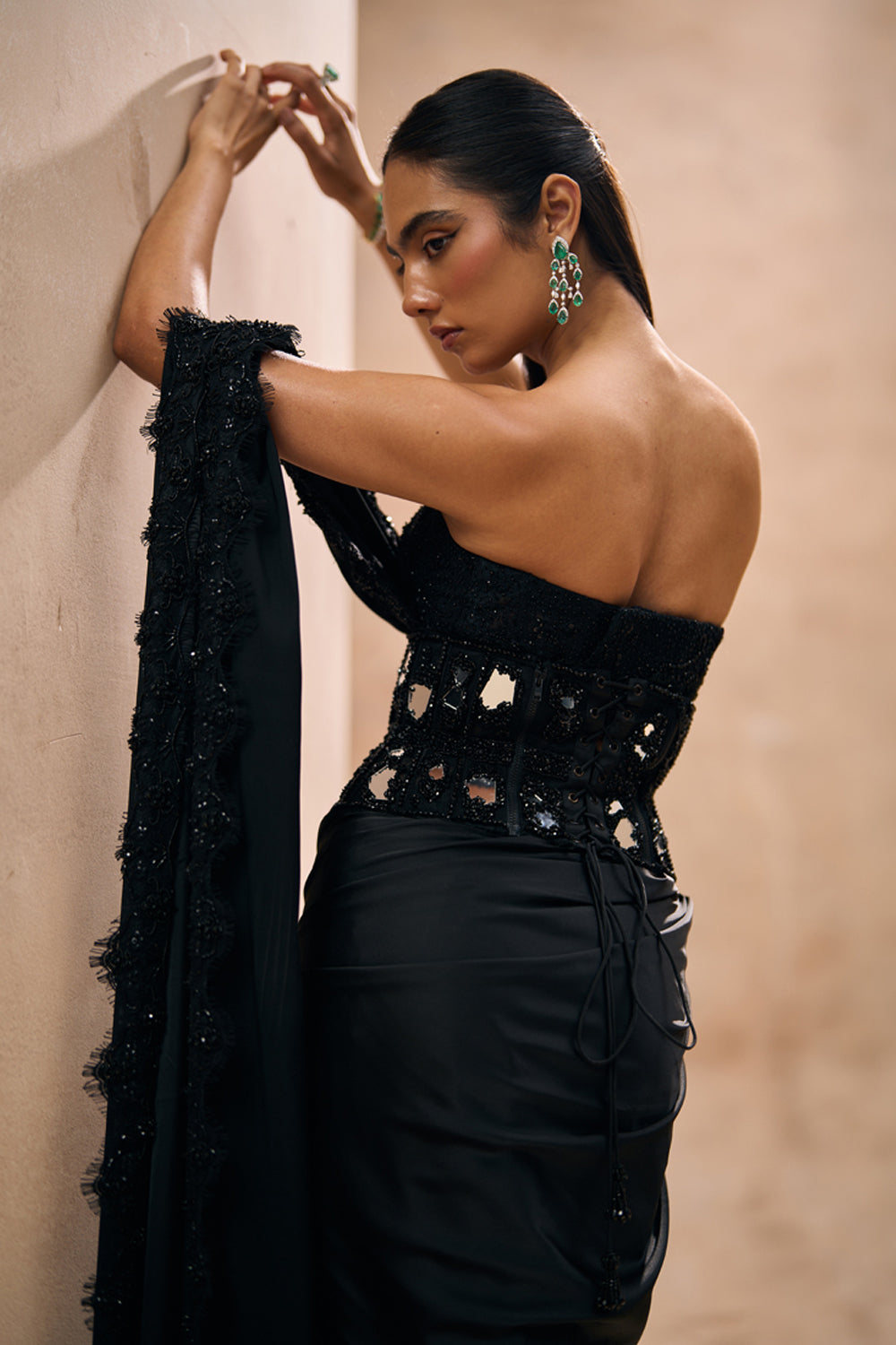 Lea Black Corset Belt & Saree Set