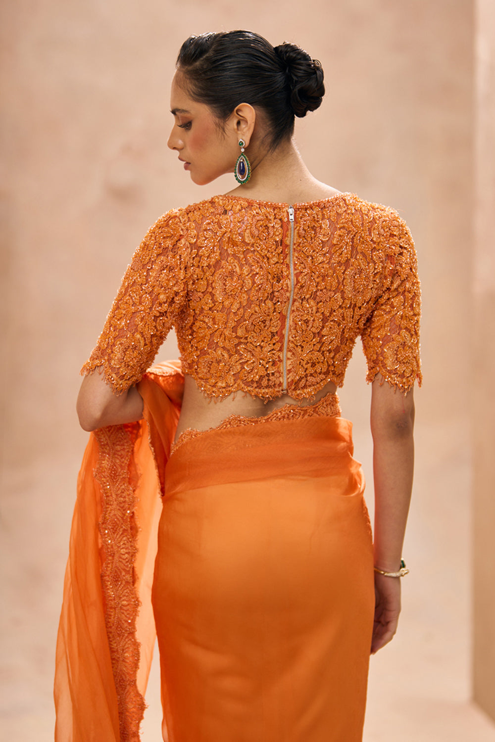 Eleni Orange Saree With Blouse Set