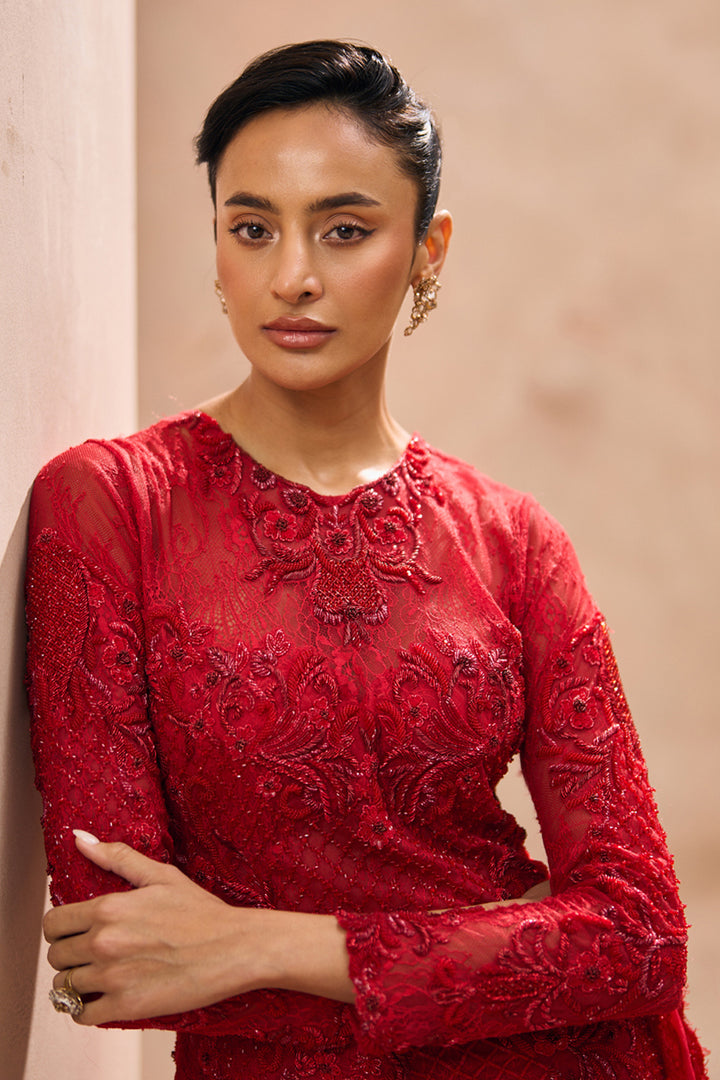 Inaya Red A-Line Embellished Kurta With Sharara Set