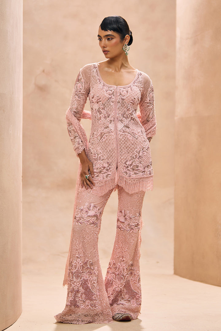 Ines Baby Pink Jacket Style Short Kurta Set