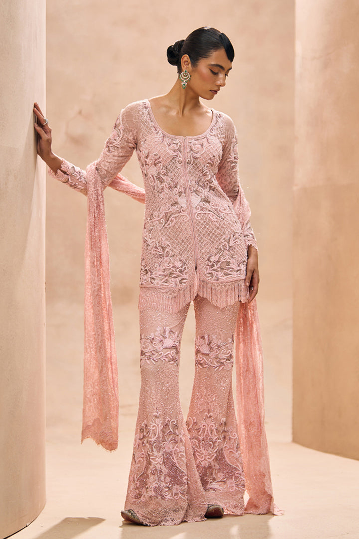 Ines Baby Pink Jacket Style Short Kurta Set