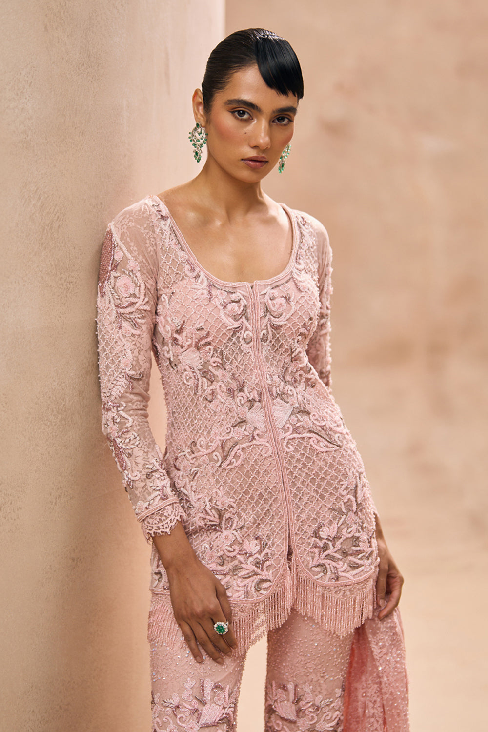 Ines Baby Pink Jacket Style Short Kurta Set