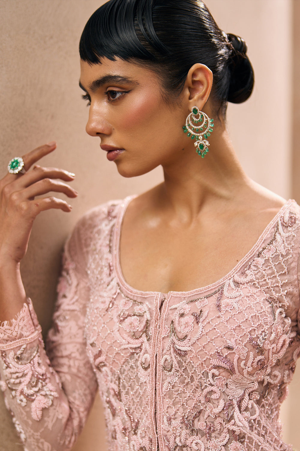Ines Baby Pink Jacket Style Short Kurta Set