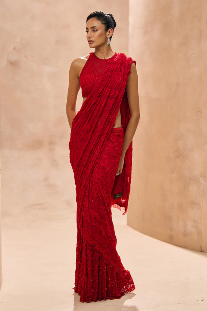 Renee Red Embellished Lehenga Saree Set