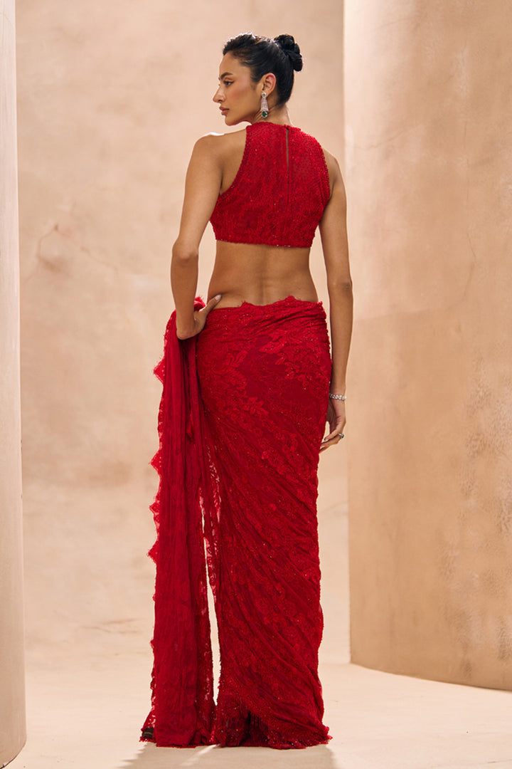 Renee Red Embellished Lehenga Saree Set