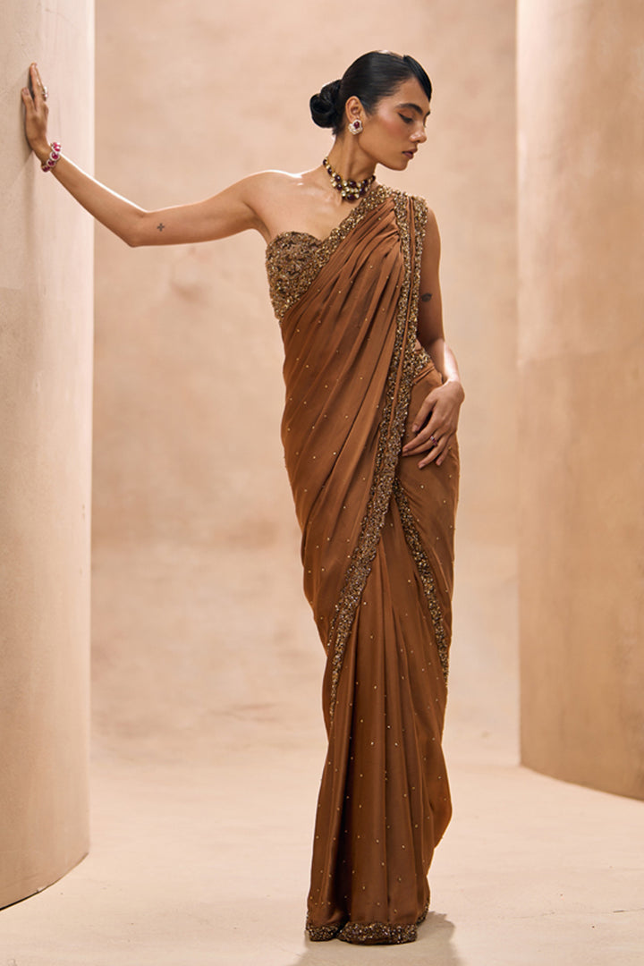 Coco Brown Double Border Saree Set