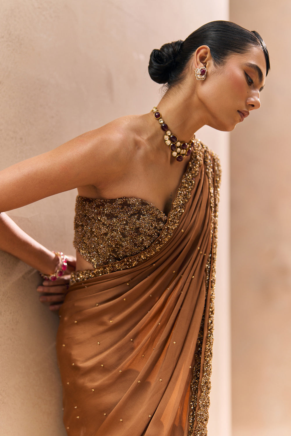 Coco Brown Double Border Saree Set