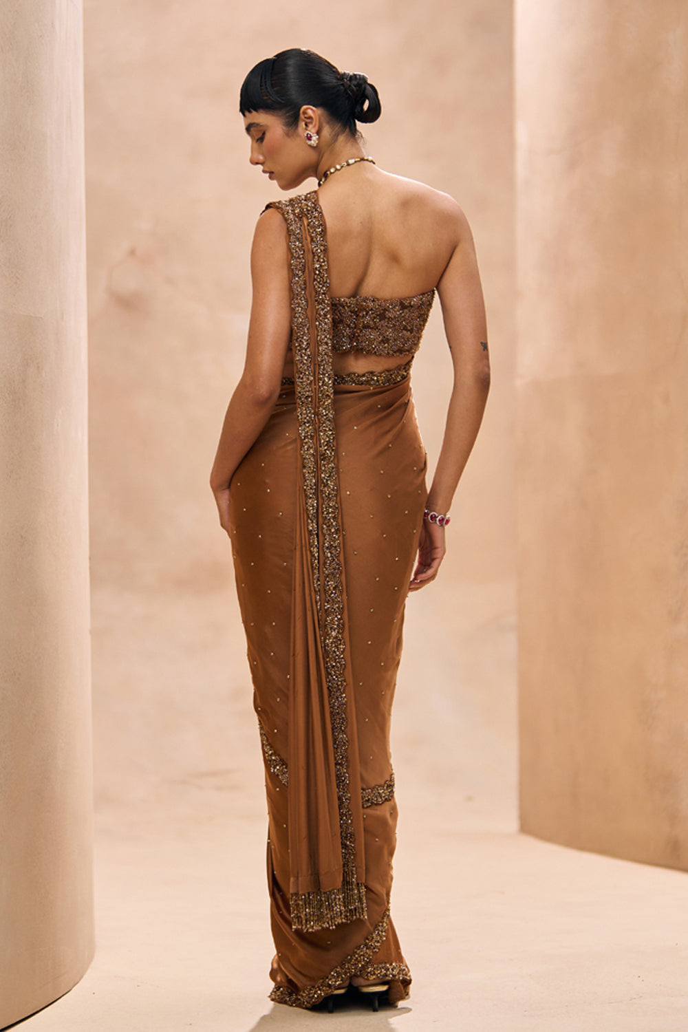 Coco Brown Double Border Saree Set
