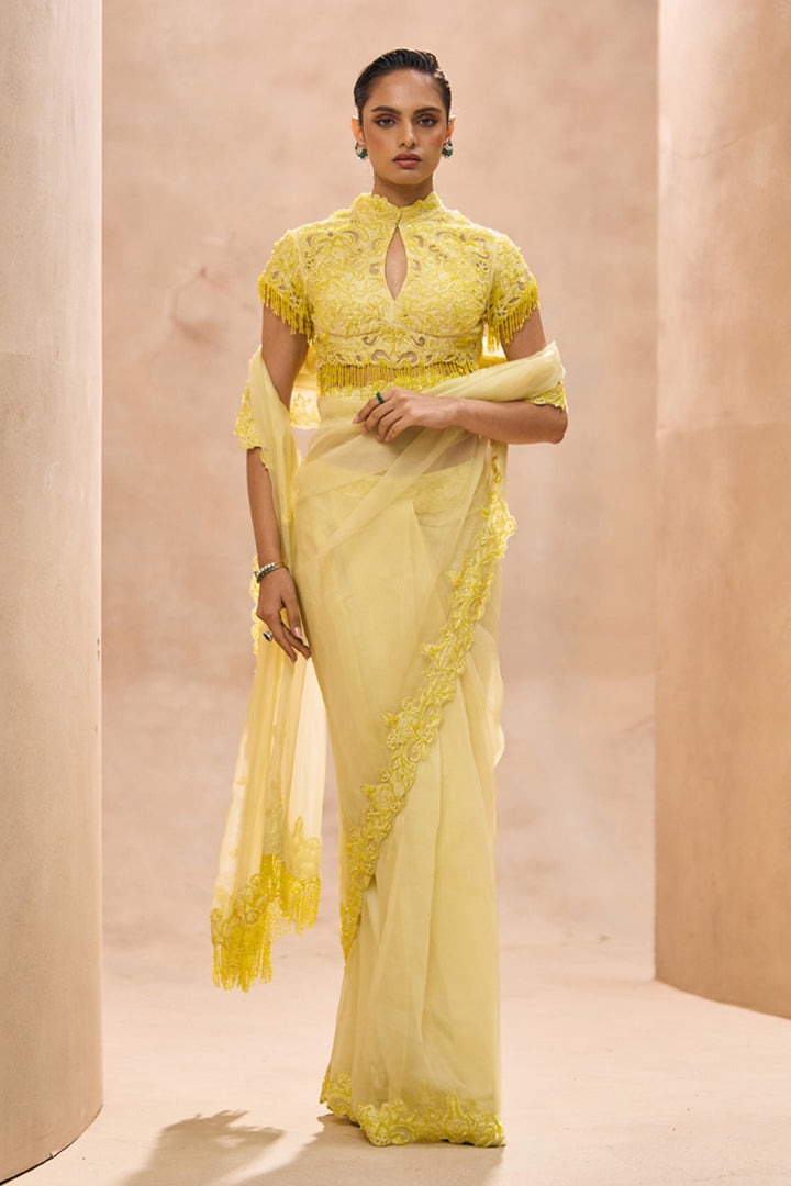 Ophelia Yellow Pre-Stitched Saree