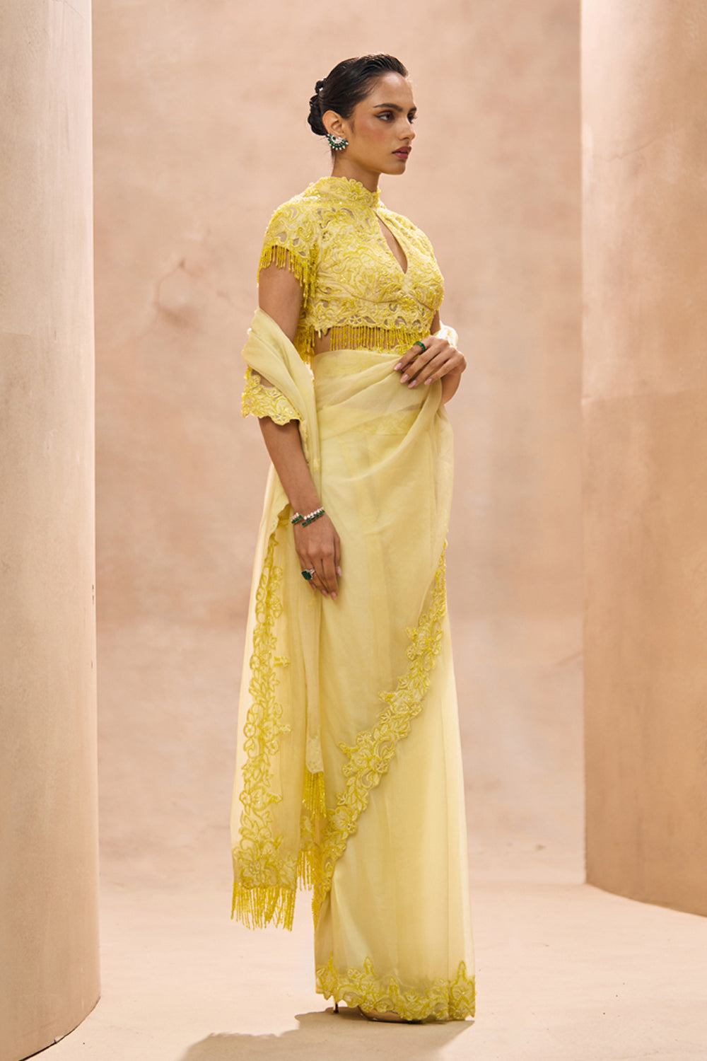Ophelia Yellow Pre-Stitched Saree