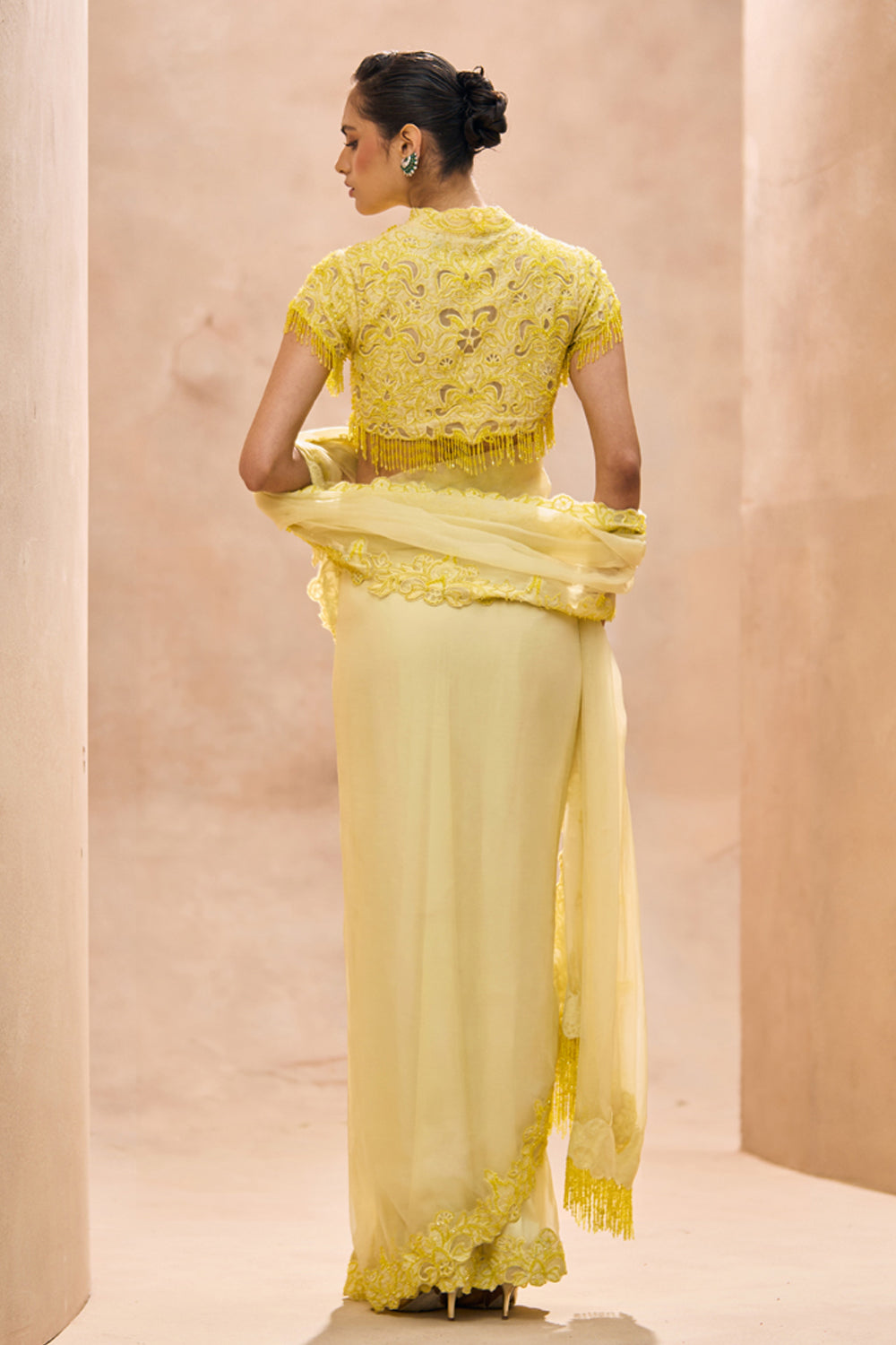 Ophelia Yellow Pre-Stitched Saree