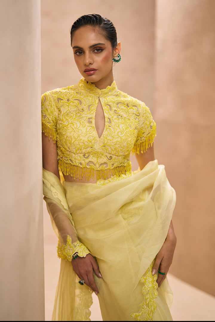 Ophelia Yellow Pre-Stitched Saree