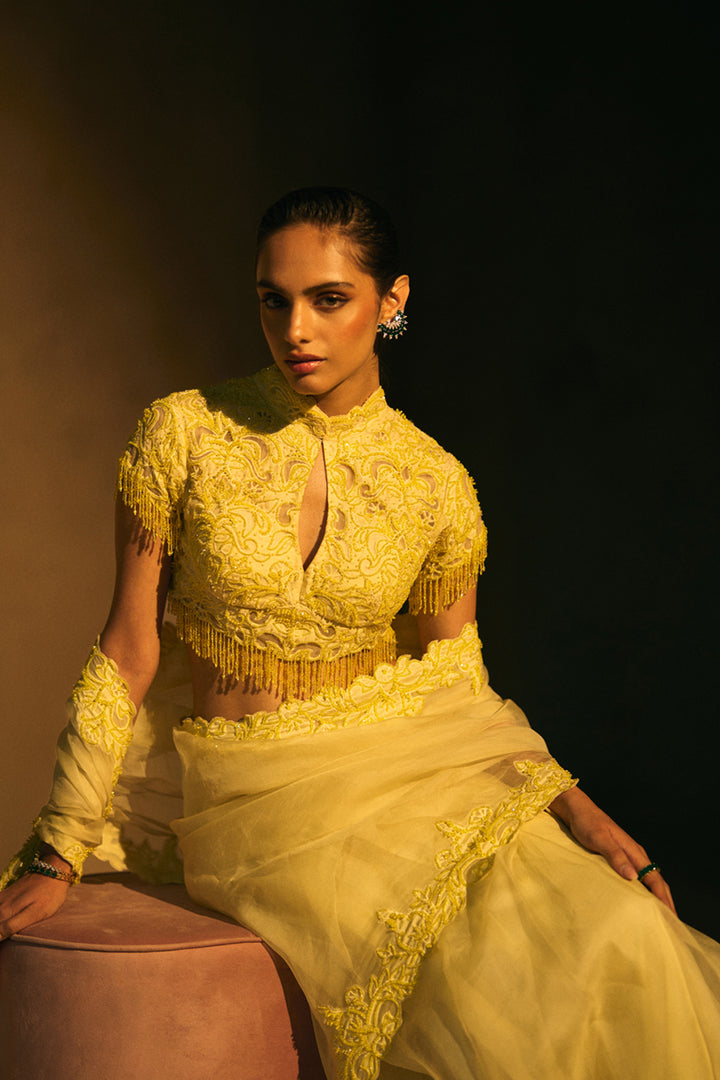 Ophelia Yellow Pre-Stitched Saree