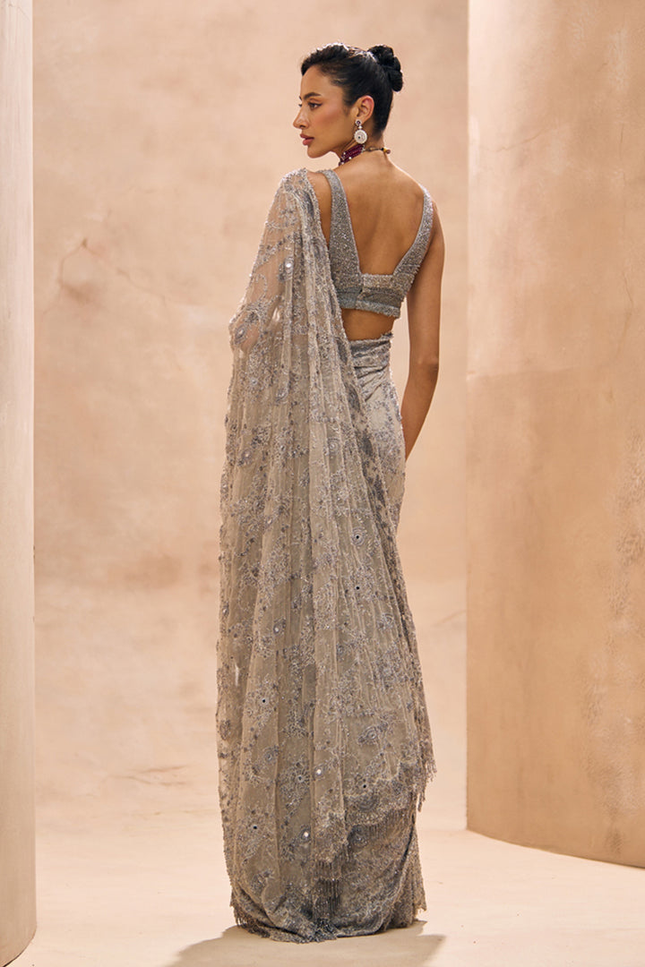 Lainey Grey Fully Embellished Concept Lehenga Saree Set