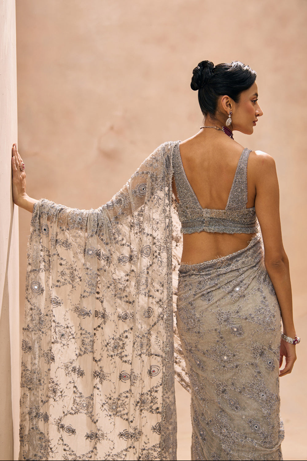 Lainey Grey Fully Embellished Concept Lehenga Saree Set
