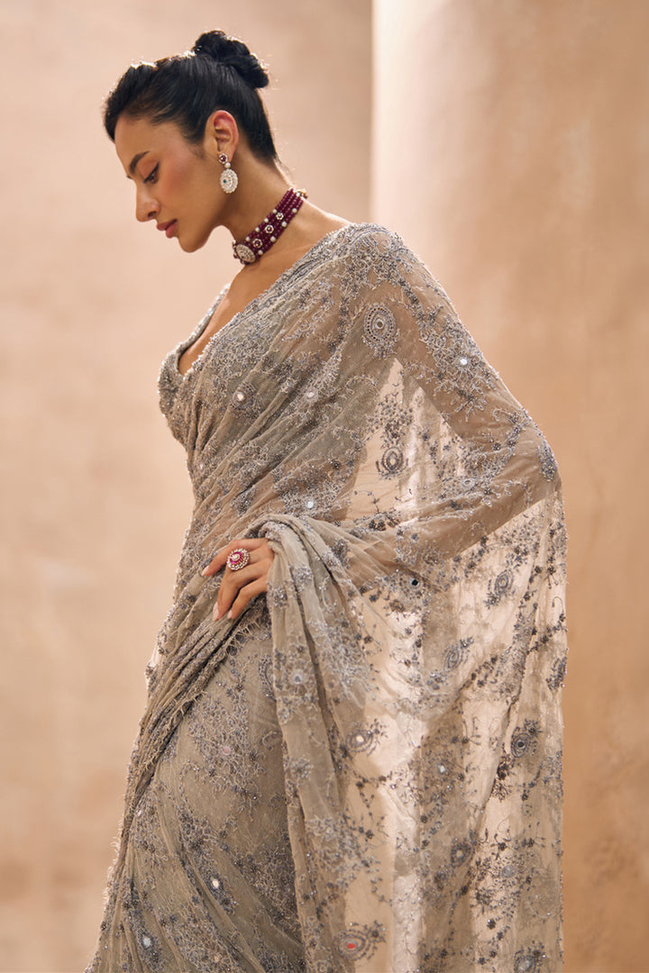 Lainey Grey Fully Embellished Concept Lehenga Saree Set