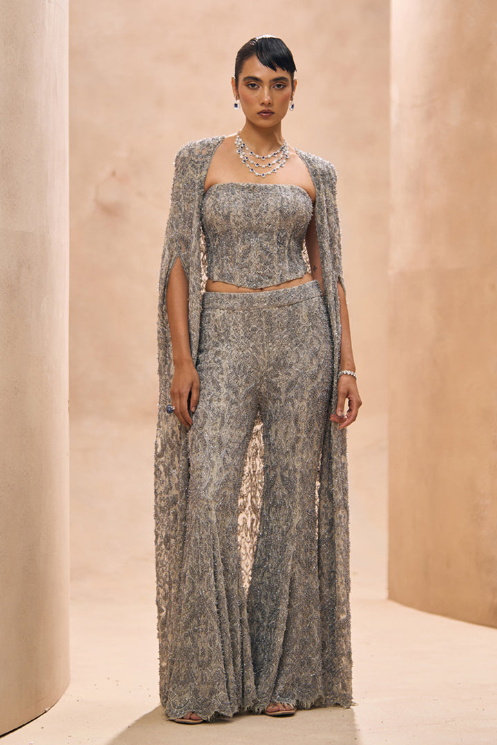 Esme Grey Embellished Corset and Cape Set