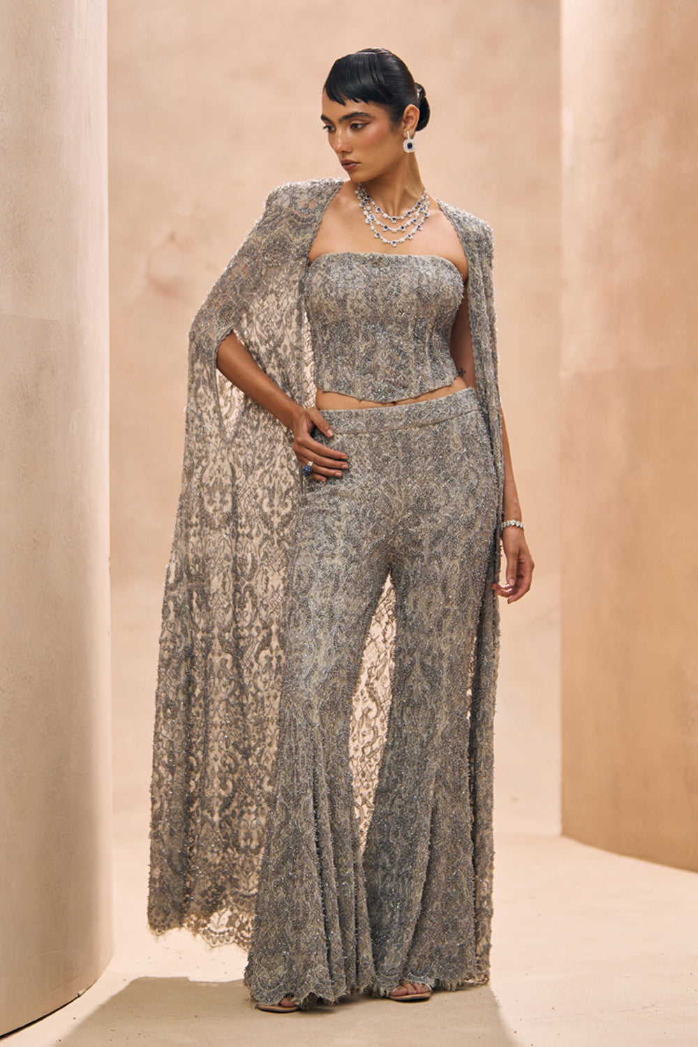 Esme Grey Embellished Corset and Cape Set