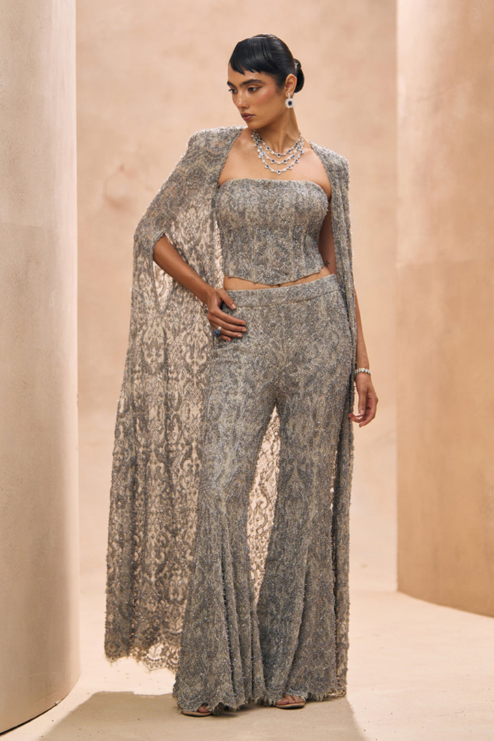 Esme Grey Embellished Corset and Cape Set