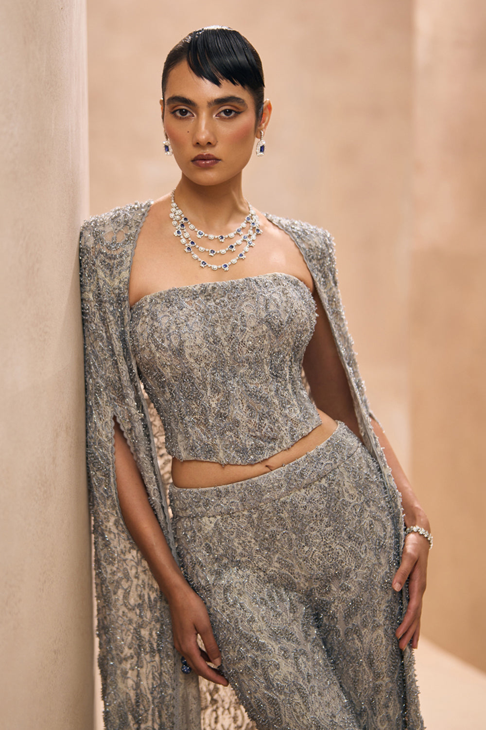 Esme Grey Embellished Corset and Cape Set