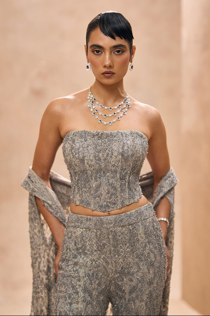 Esme Grey Embellished Corset and Cape Set