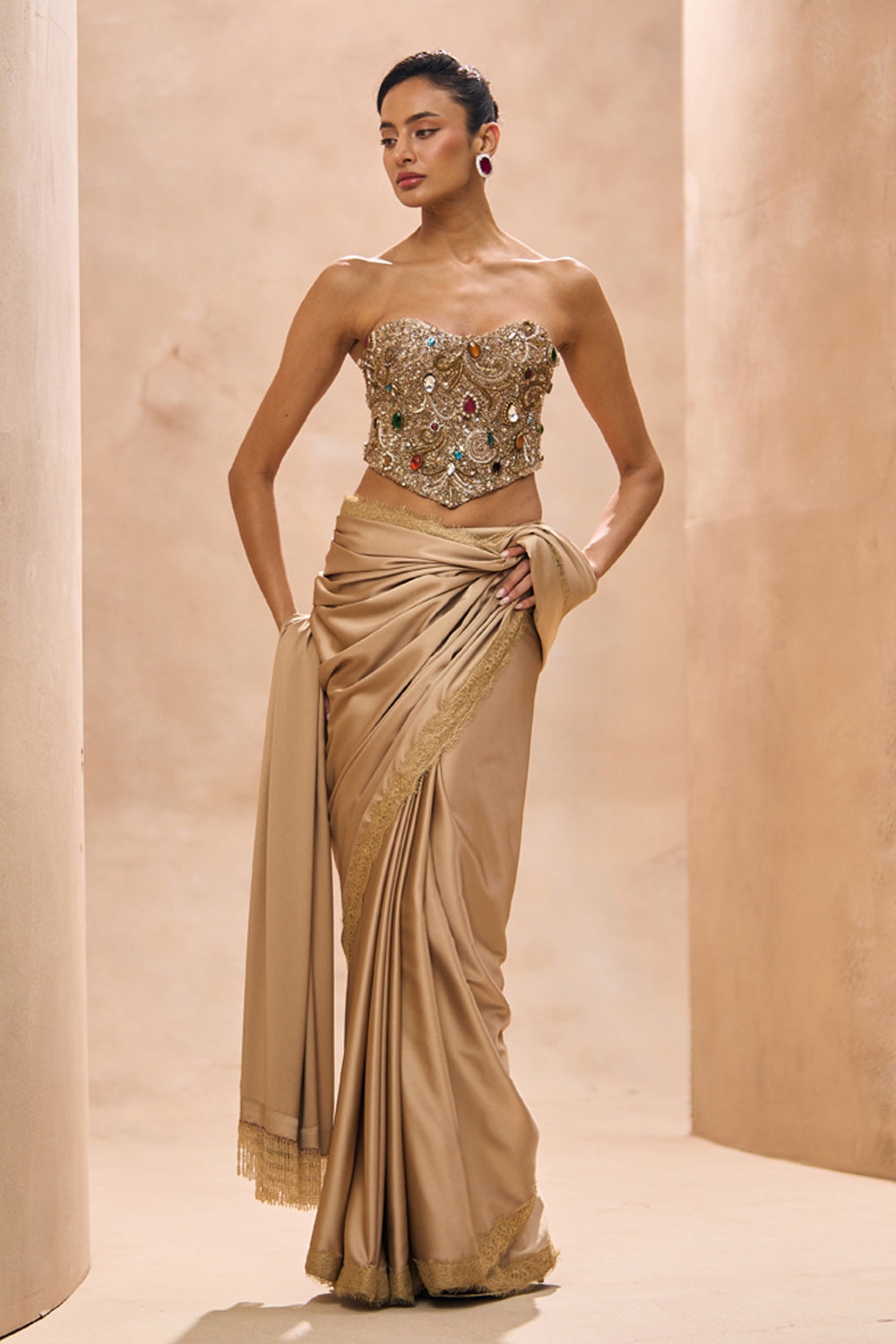 Theisa Bejewelled Corset With Pre Stitched Saree