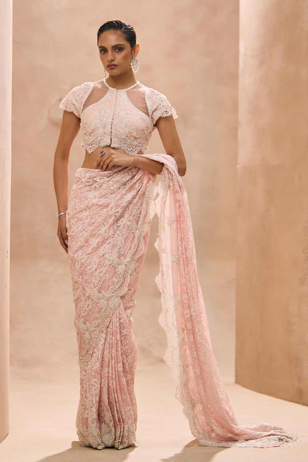 Fiona Baby Pink Pre Stitched Saree Set