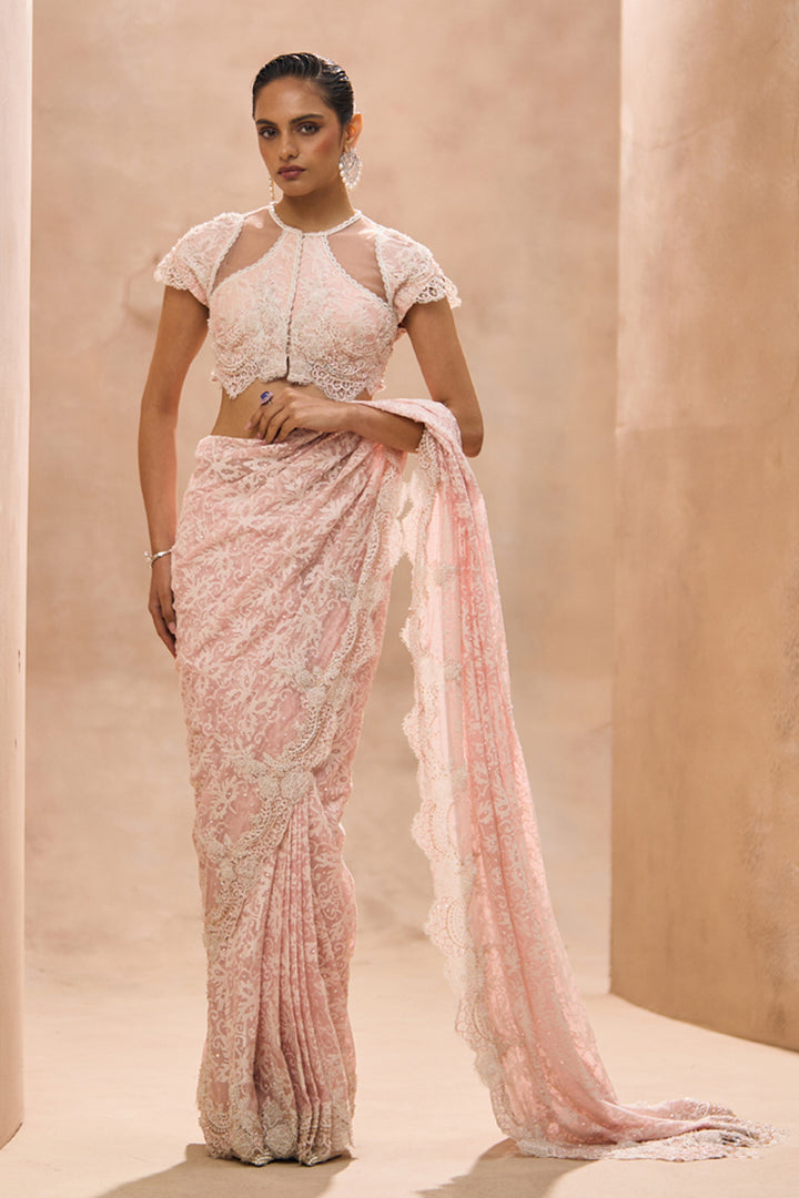 Fiona Baby Pink Pre Stitched Saree Set