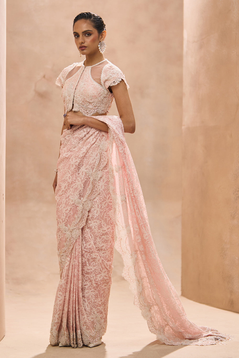 Fiona Baby Pink Pre Stitched Saree Set
