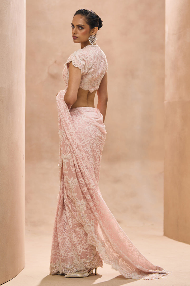 Fiona Baby Pink Pre Stitched Saree Set