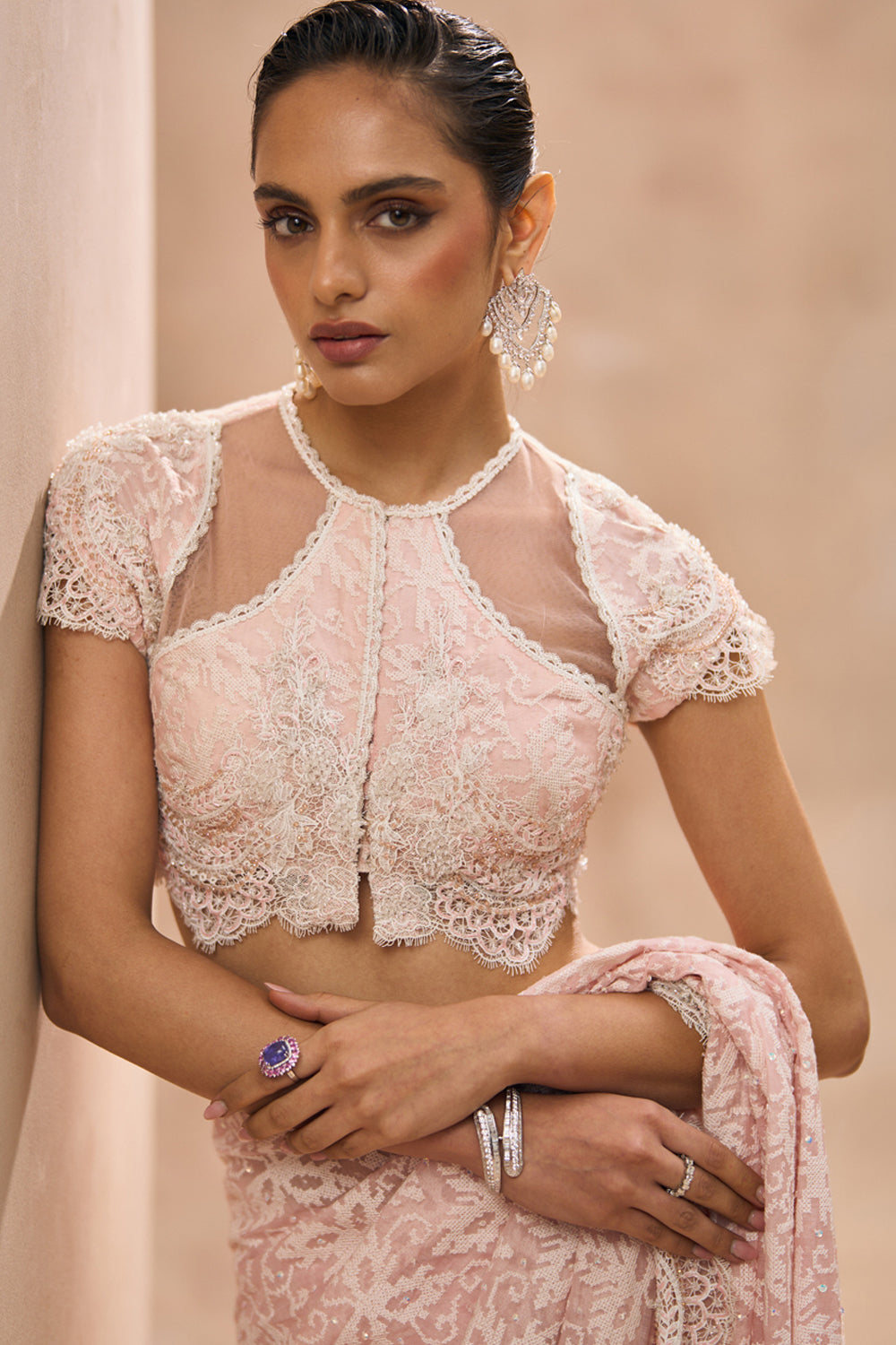 Fiona Baby Pink Pre Stitched Saree Set
