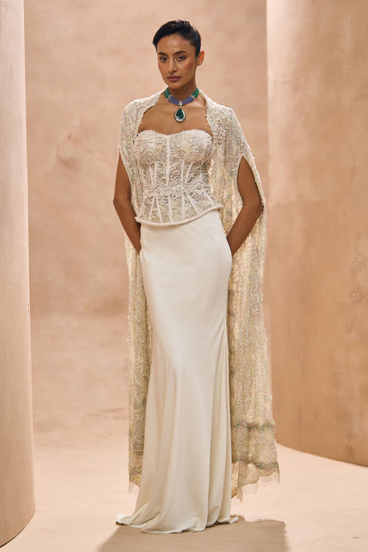 Venice Ivory Peplum Corset With Cape Set