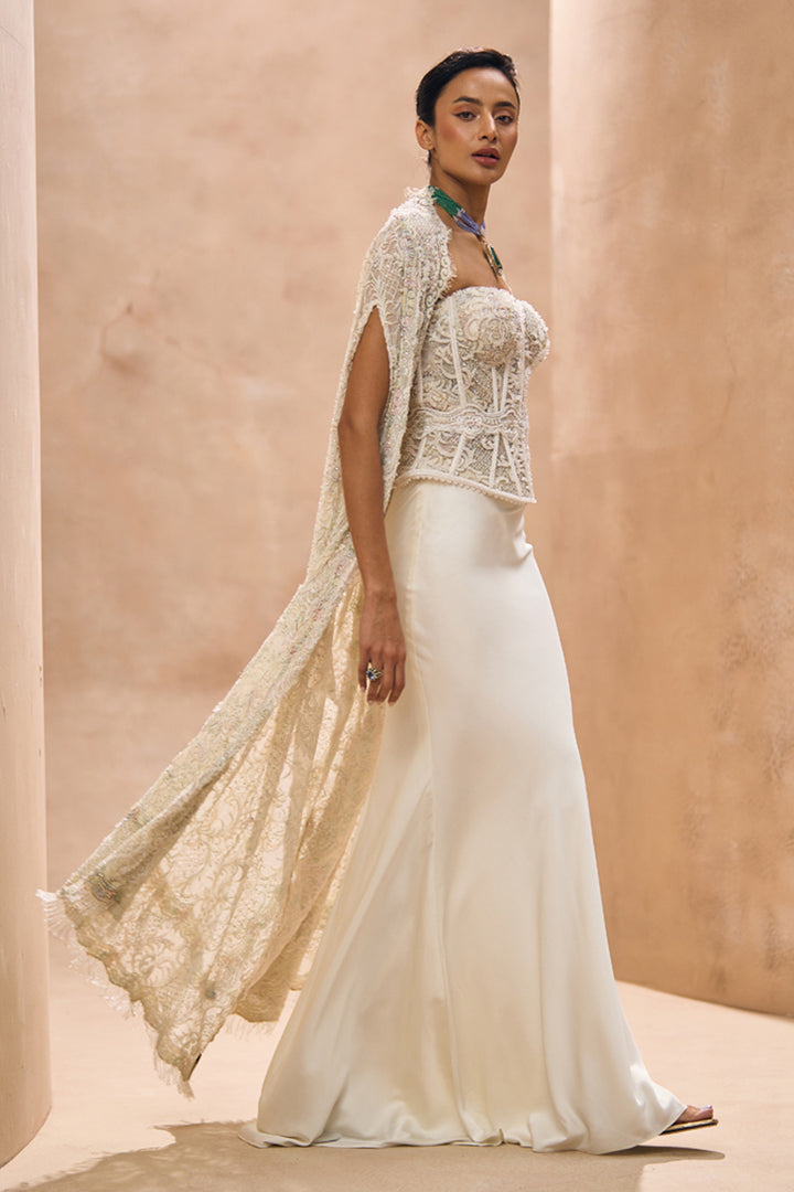 Venice Ivory Peplum Corset With Cape Set